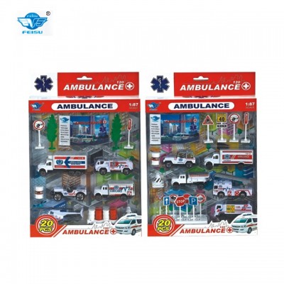 Full set function small metal ambulance toy cars assembled