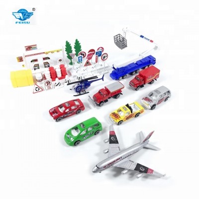 Wholesale Fun city series mini die cast metal toy bus racing car model airplane for kid play toy